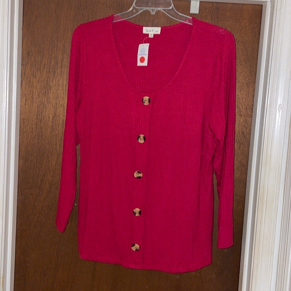 Love J burgundy button up sweater​​​